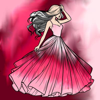 realistic woman with dress flowing in the wind