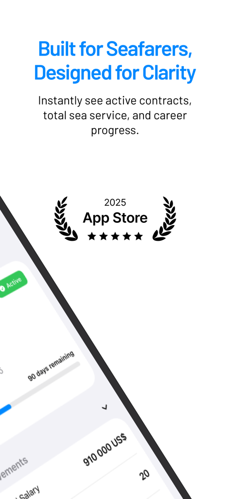 Sea Service - Career Manager - Sea Service app interface showing career progress and sea time tracking