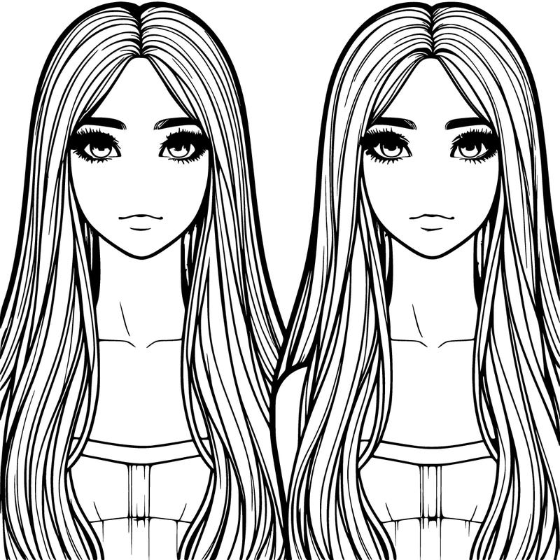 realistic twins with a really long hair