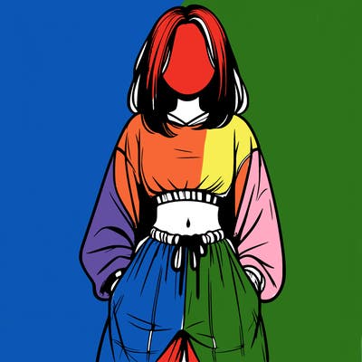 realistic girl faceless with baggy pants and a crop top