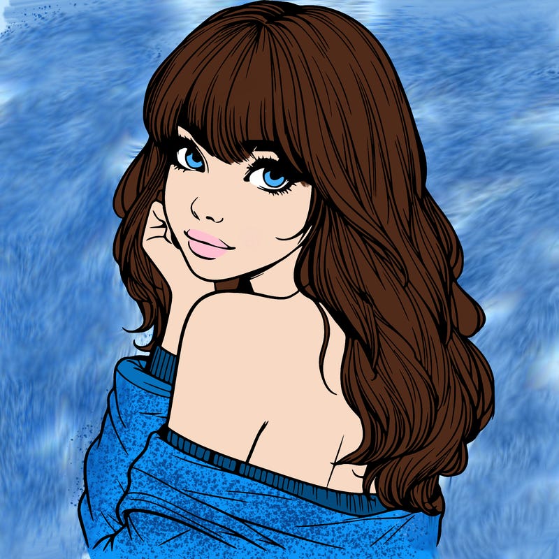 realistic girl with bangs looking over her shoulder