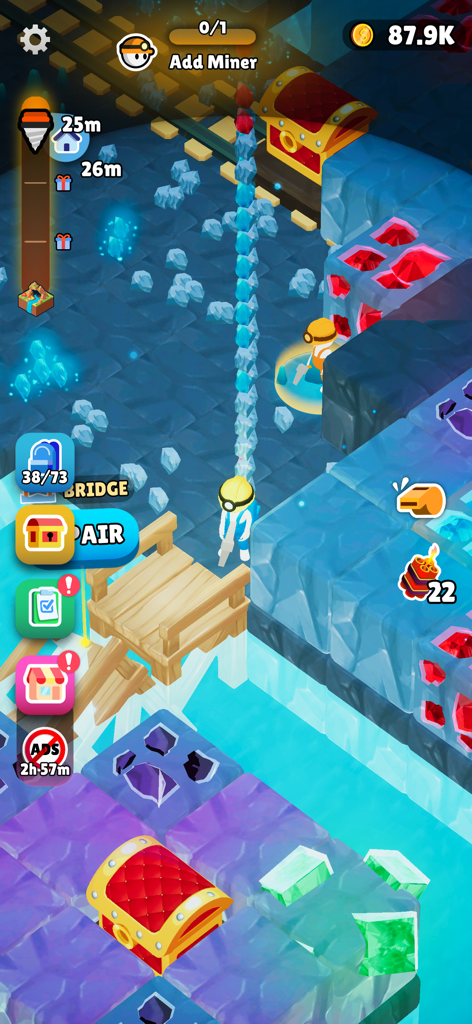 Mine Rush : Digging Adventure - A miner collecting blue crystals in an underground cave within Mine Rush Digging Adventure