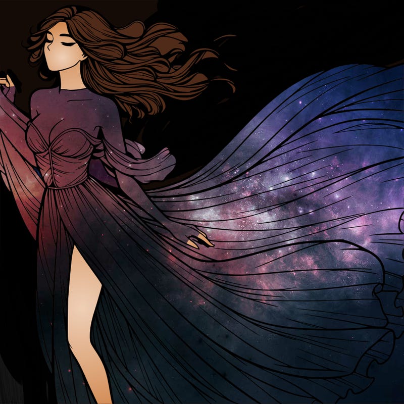realistic woman in dress flowing the the wind
