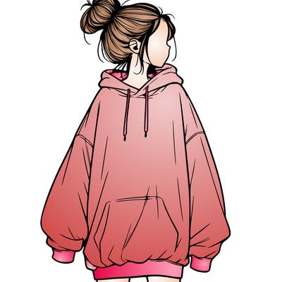 realistic girl with a oversized sweatshirt on and a bun