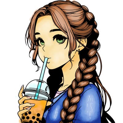 realistic girl with braided hair drinking boba