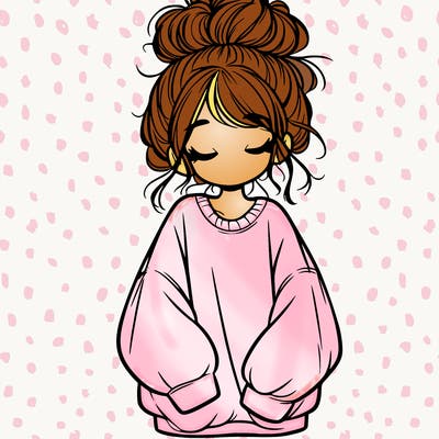 girl with baggy sweatshirt and messy bun