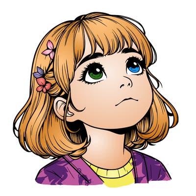 realistic girl looking up