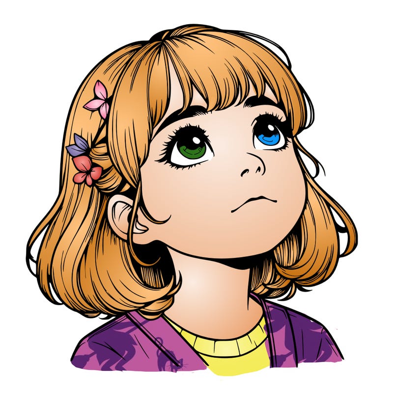 realistic girl looking up