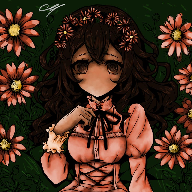 anime girl surrounded by flowers