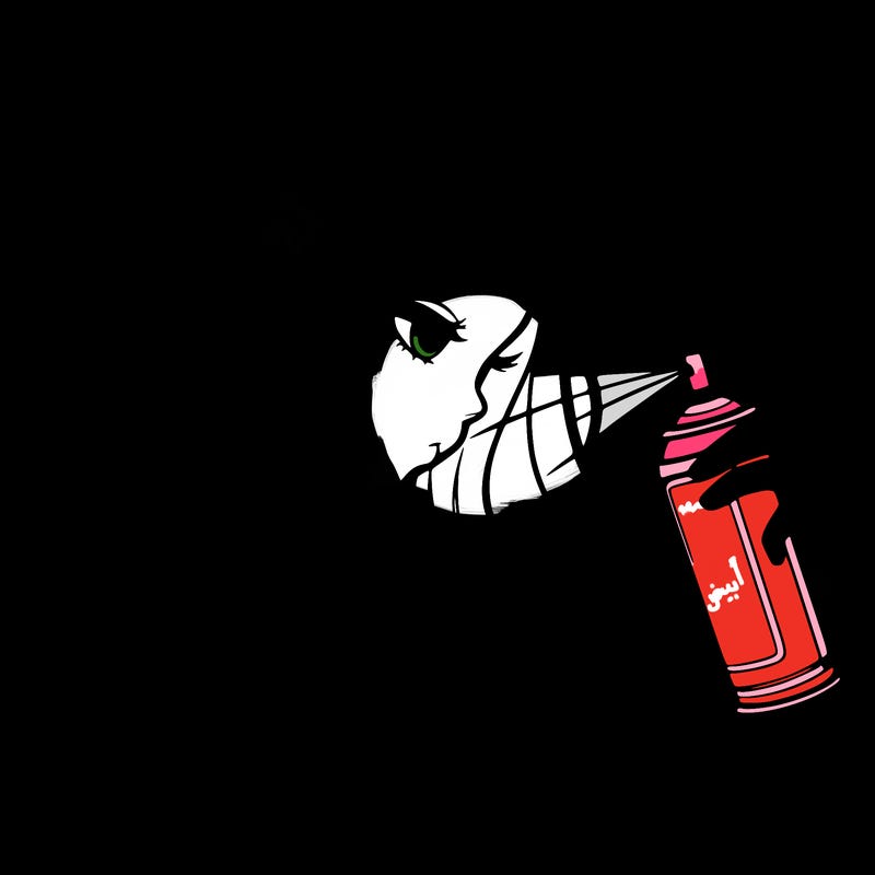 a realistic girl spray painting