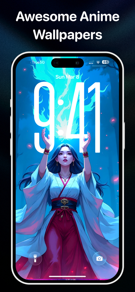 Silly Smiles Live Wallpaper 26 - 강렬한 파란색 에너지 효과를 가진 멋진 애니메이션 소녀 라이브 배경화면을 표시하는 아이폰