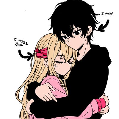 anime couple hug