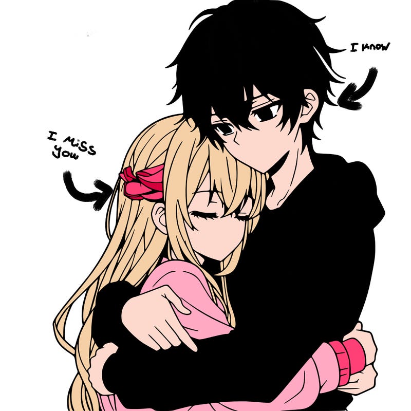 anime couple hug