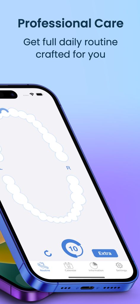 Brushout - Brushout app interface displaying a professional dental care routine with a tooth map and timer.