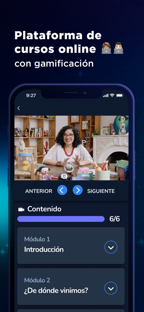 NETZUN - Interface do aplicativo móvel NETZUN exibindo uma lição em vídeo e módulos do curso com uma barra de progresso.