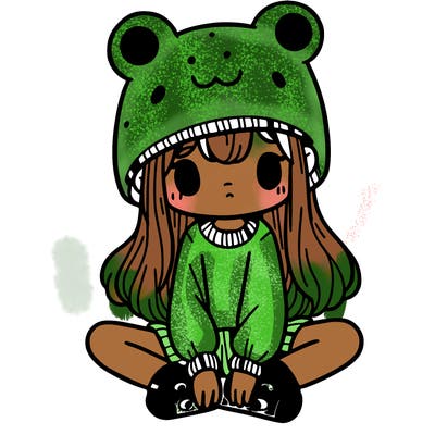 a girl wearing a frog hat and some frog socks