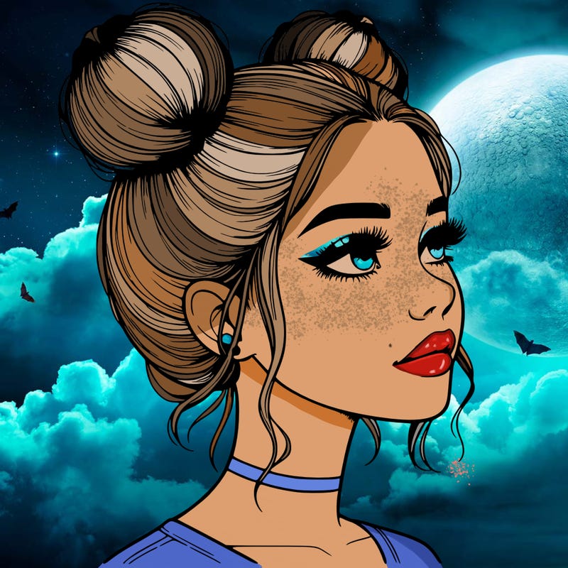 realistic girl with buns on the top of her head