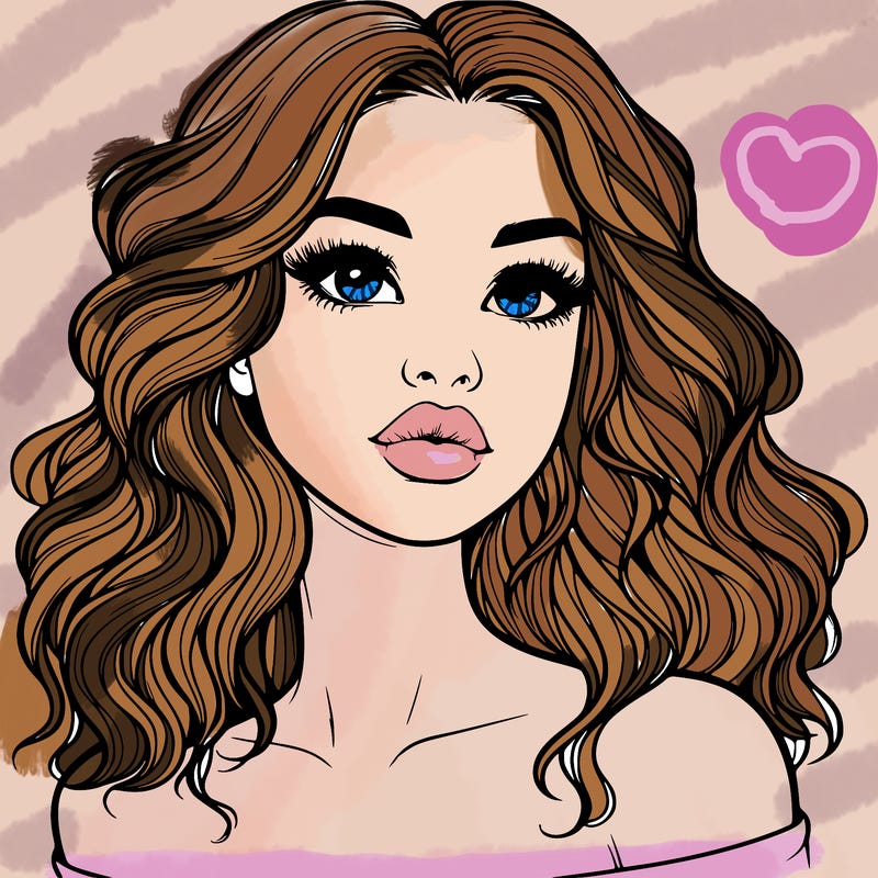 realistic girl with wavy hair and lips