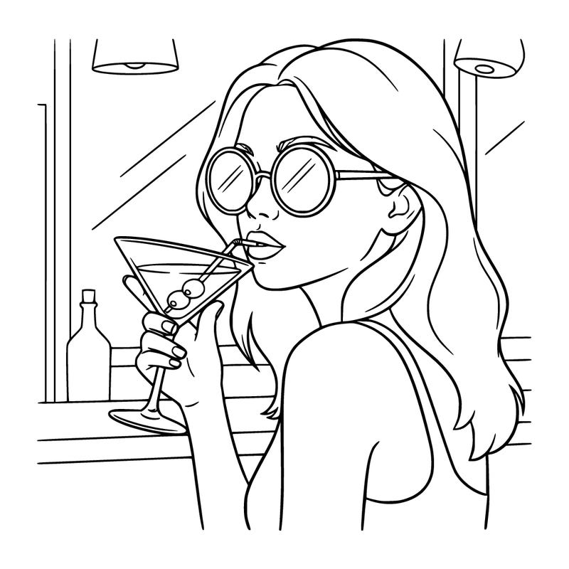 a girl in sunglasses drinking a martini