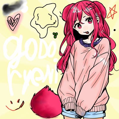 manga teen girl  in a sweater and baggy pants