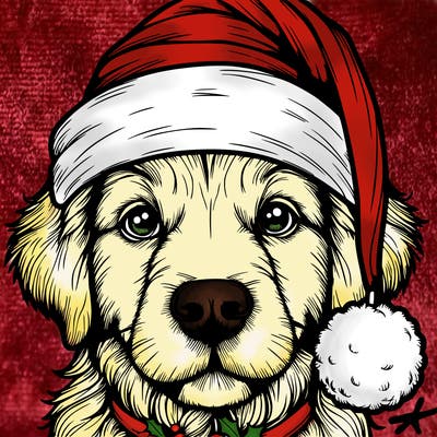 realistic dog with a christmas hat