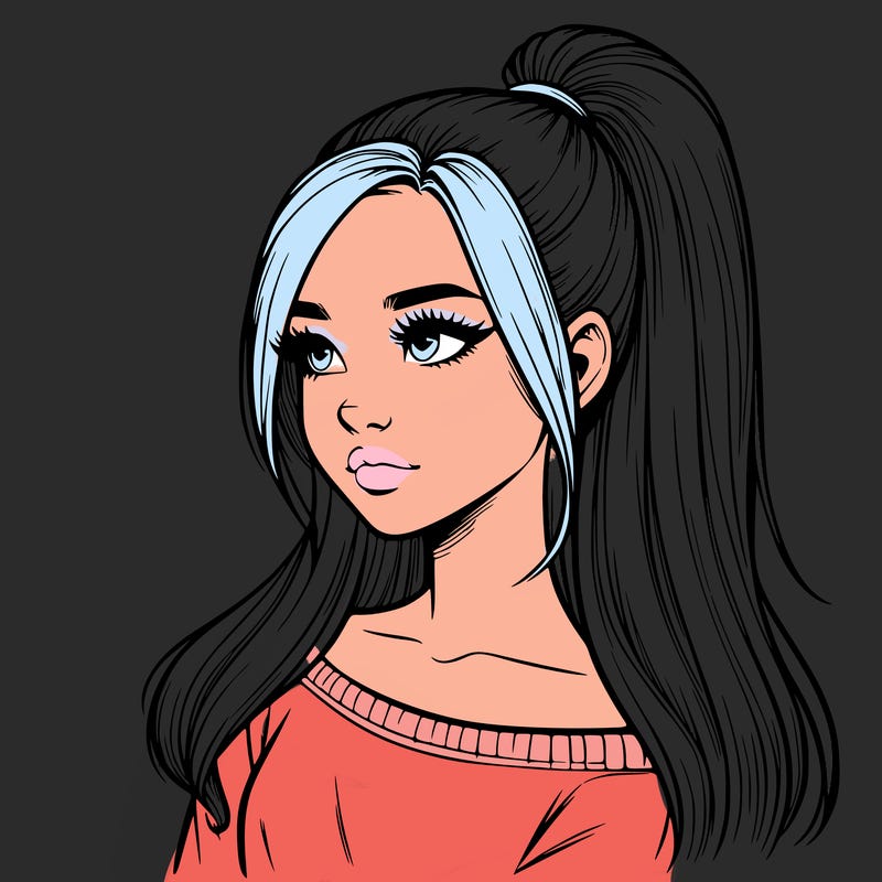 realistic girl with a high ponytail