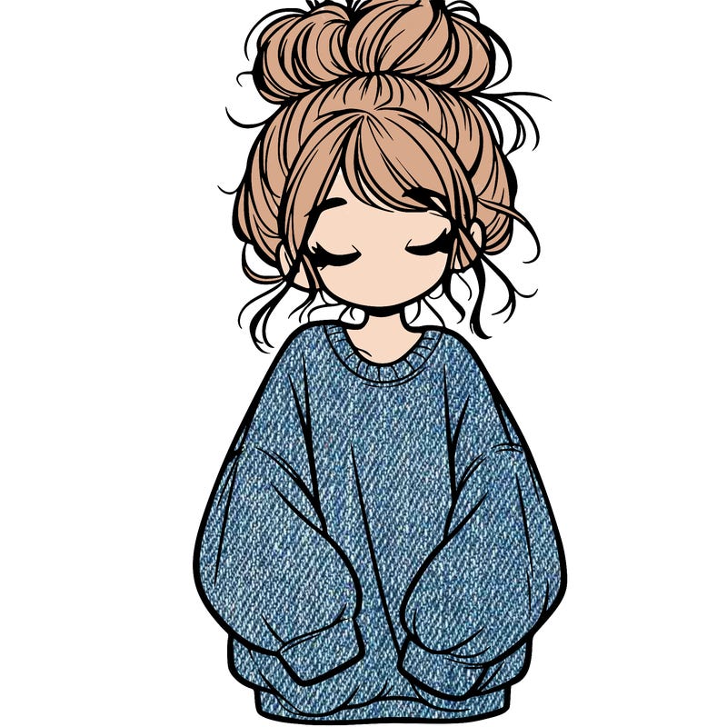 girl with baggy sweatshirt and messy bun