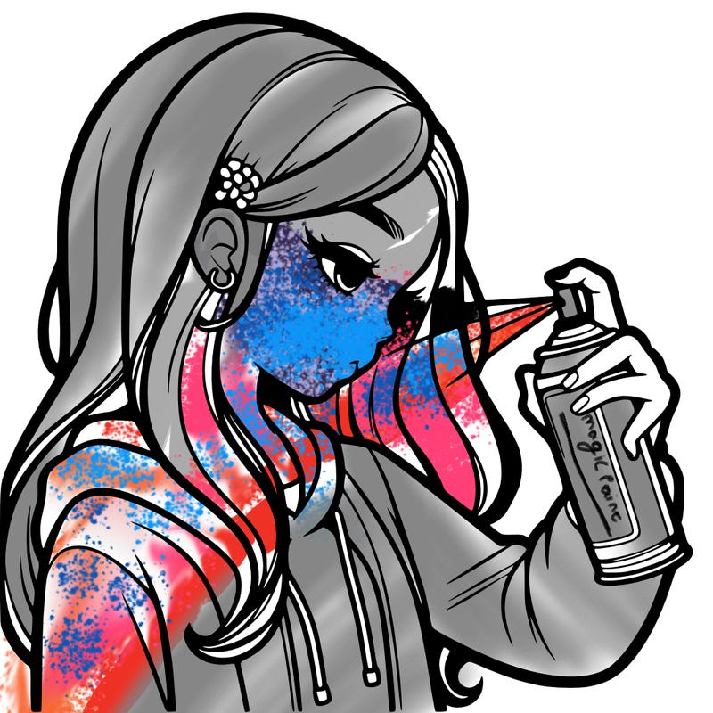 a realistic girl spray painting