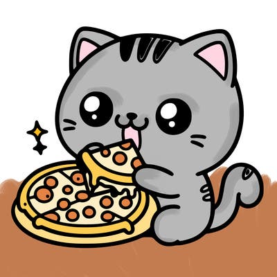 cat eating pizza