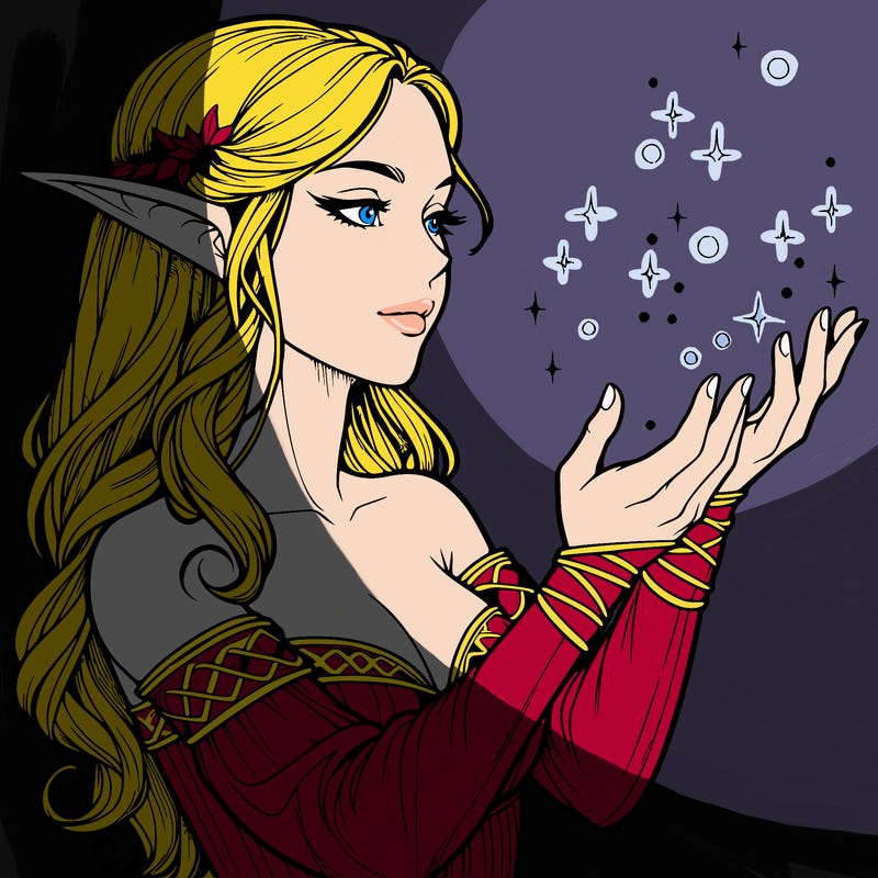 realistic elf girl doing magic