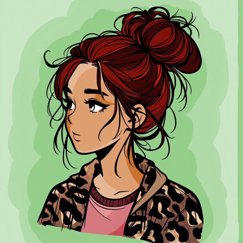 realistic teenage girl with a messy bun