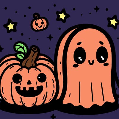 cute pumpkin and ghost