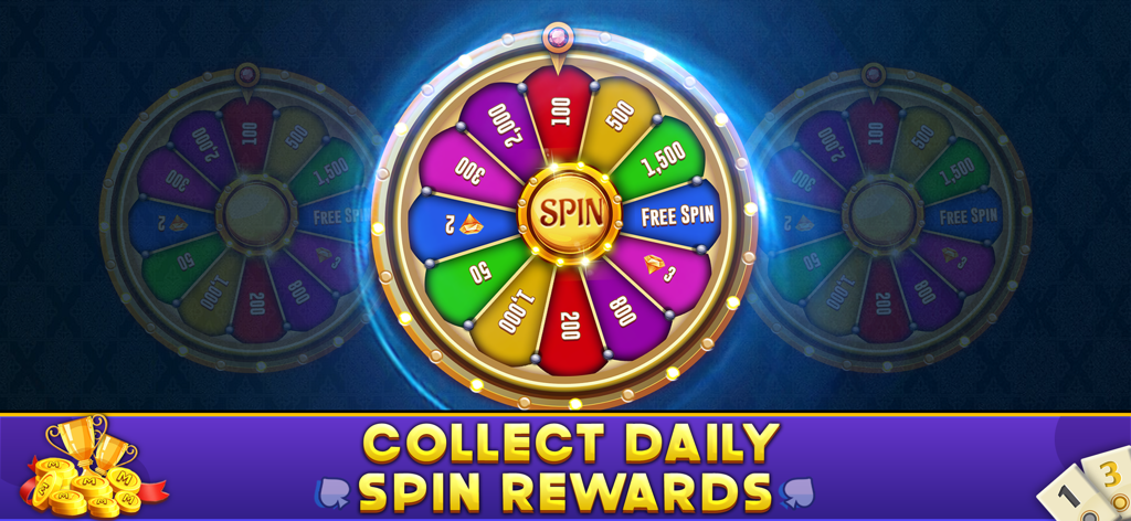 Okey - Offline Board Game - Colorida rueda de recompensas de giros diarios en la aplicación del juego de mesa Okey offline que muestra varios premios de monedas y gemas