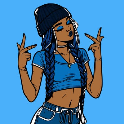 realistic teenage girl with braids and a beanie and crop top doing 🫶🏼