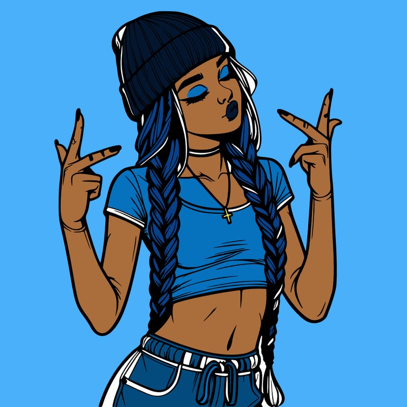 realistic teenage girl with braids and a beanie and crop top doing 🫶🏼