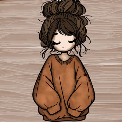 girl with baggy sweatshirt and messy bun