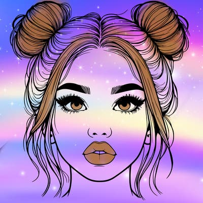 realistic girl with two buns on her hair and lips