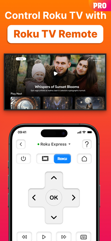 Projector TV Remote PRO - Interface de l'application pour la télécommande Roku TV