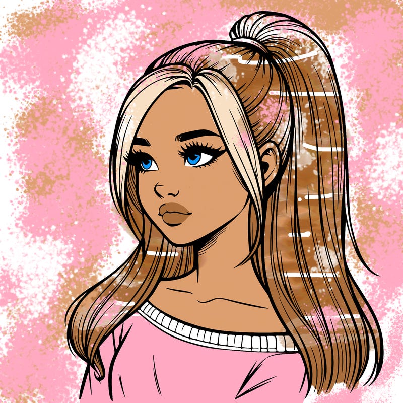 realistic girl with a high ponytail