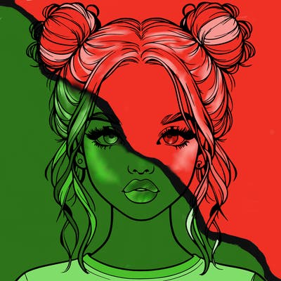 realistic girl with two buns in hair and lips