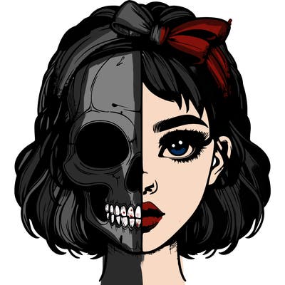 realistic girl with half skull mask