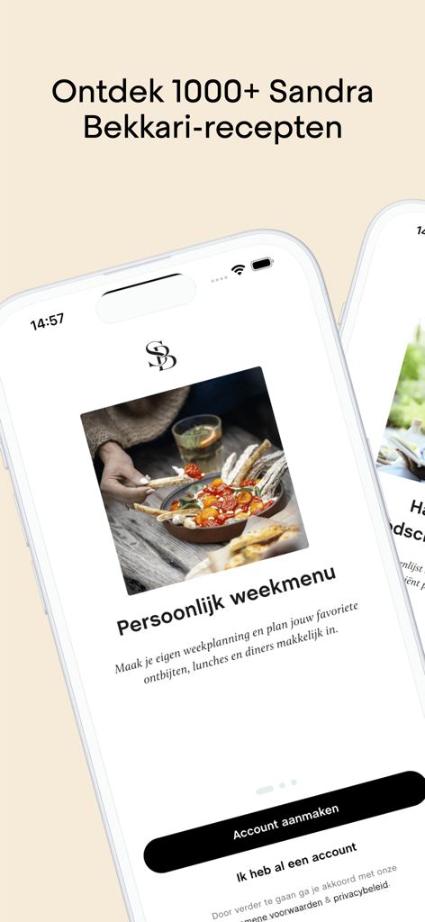 Recepten van Sandra - Écran d'iPhone montrant la fonctionnalité de planification de menu hebdomadaire personnel de l'application Recepten van Sandra.
