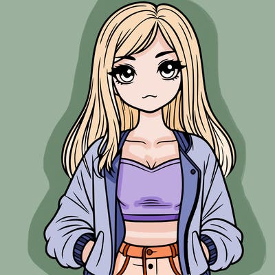 girl with long hair a crop top and a jacket
