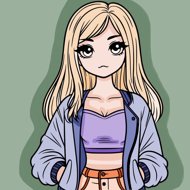 girl with long hair a crop top and a jacket