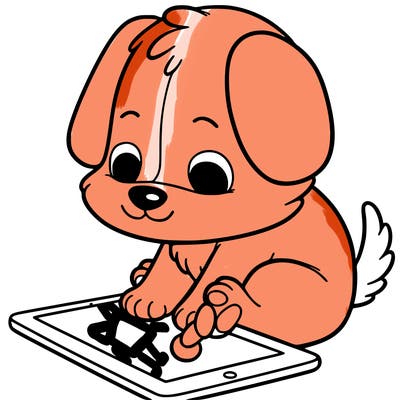 a dog playing on a tablet