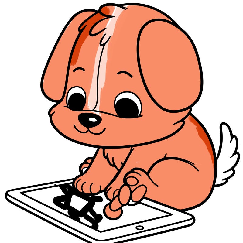 a dog playing on a tablet