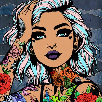 realistic girl with tattoos all over