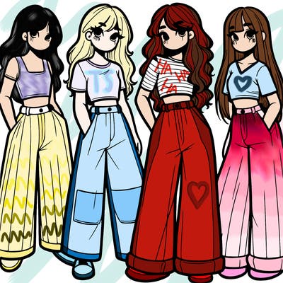 girls with wide pants and a croc top