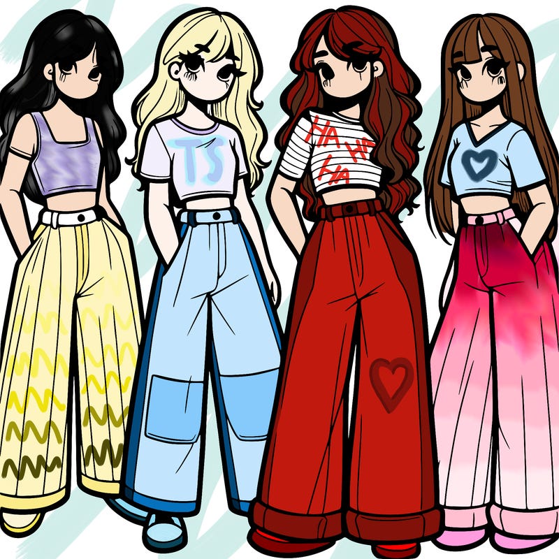 girls with wide pants and a croc top