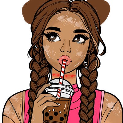 realistic girl with braided hair drinking boba
